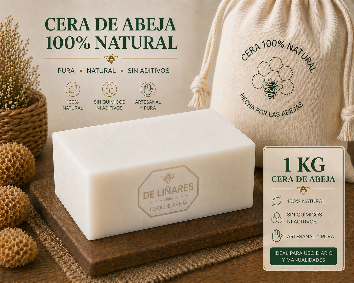 Cera de Abeja Blanca Natural para Velas | De Liñares