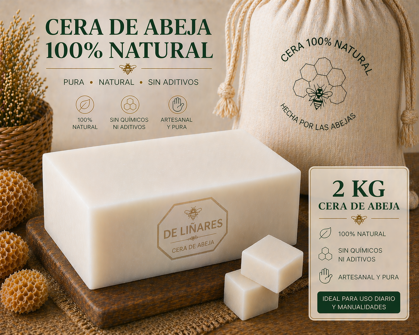 Cera de Abeja Blanca Natural para Velas | De Liñares