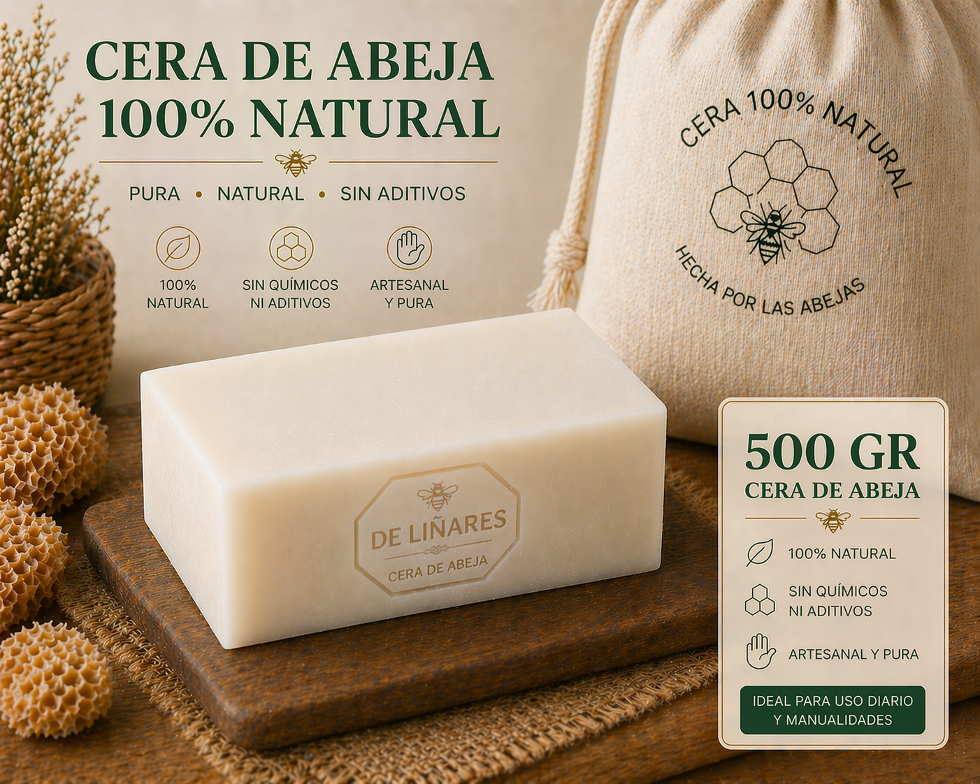 Cera de Abeja Blanca Natural para Velas | De Liñares