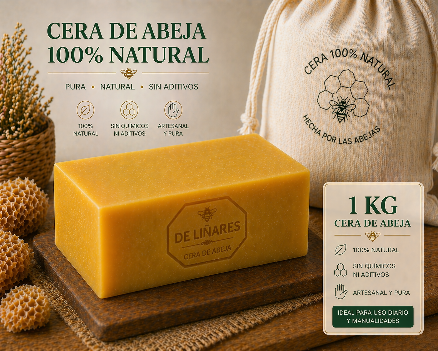 Cera de Abeja Amarilla Natural para Cosmética | De Liñares