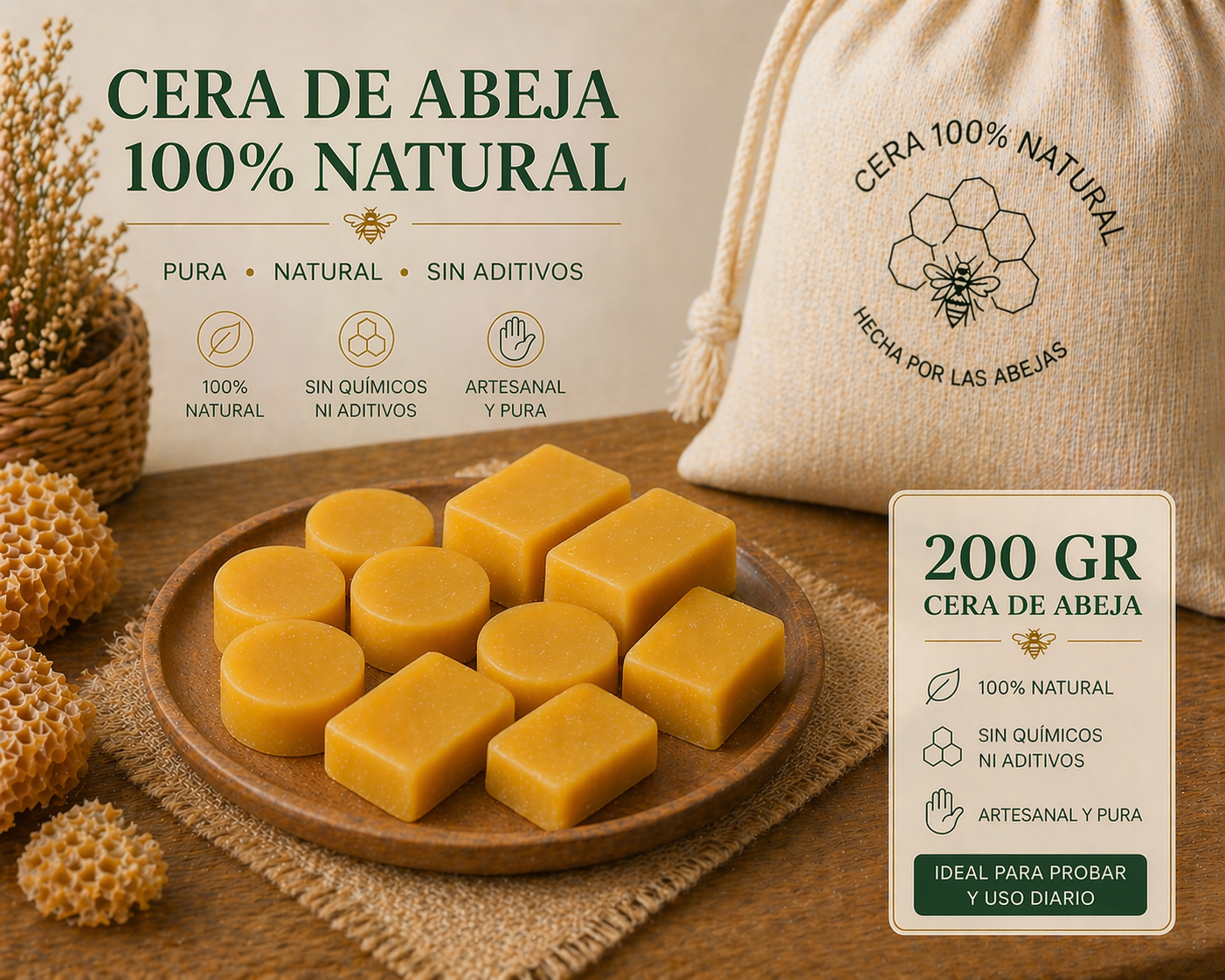 Cera de Abeja Amarilla Natural para Cosmética | De Liñares