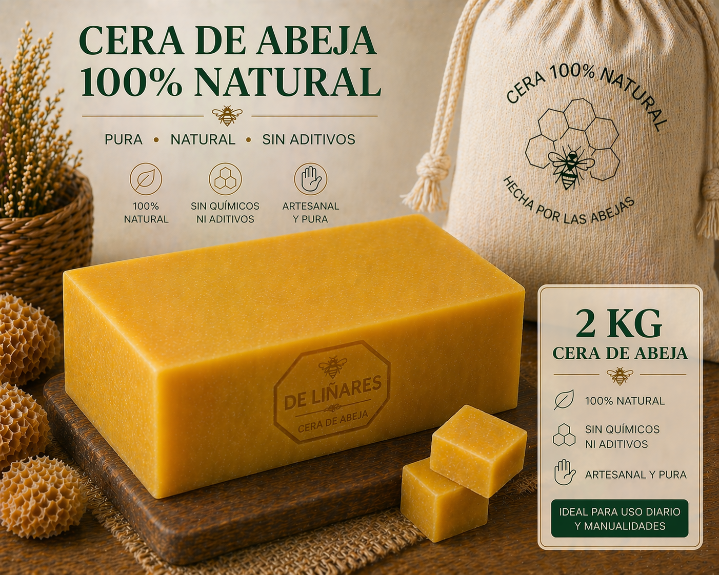 Cera de Abeja Amarilla Natural para Cosmética | De Liñares