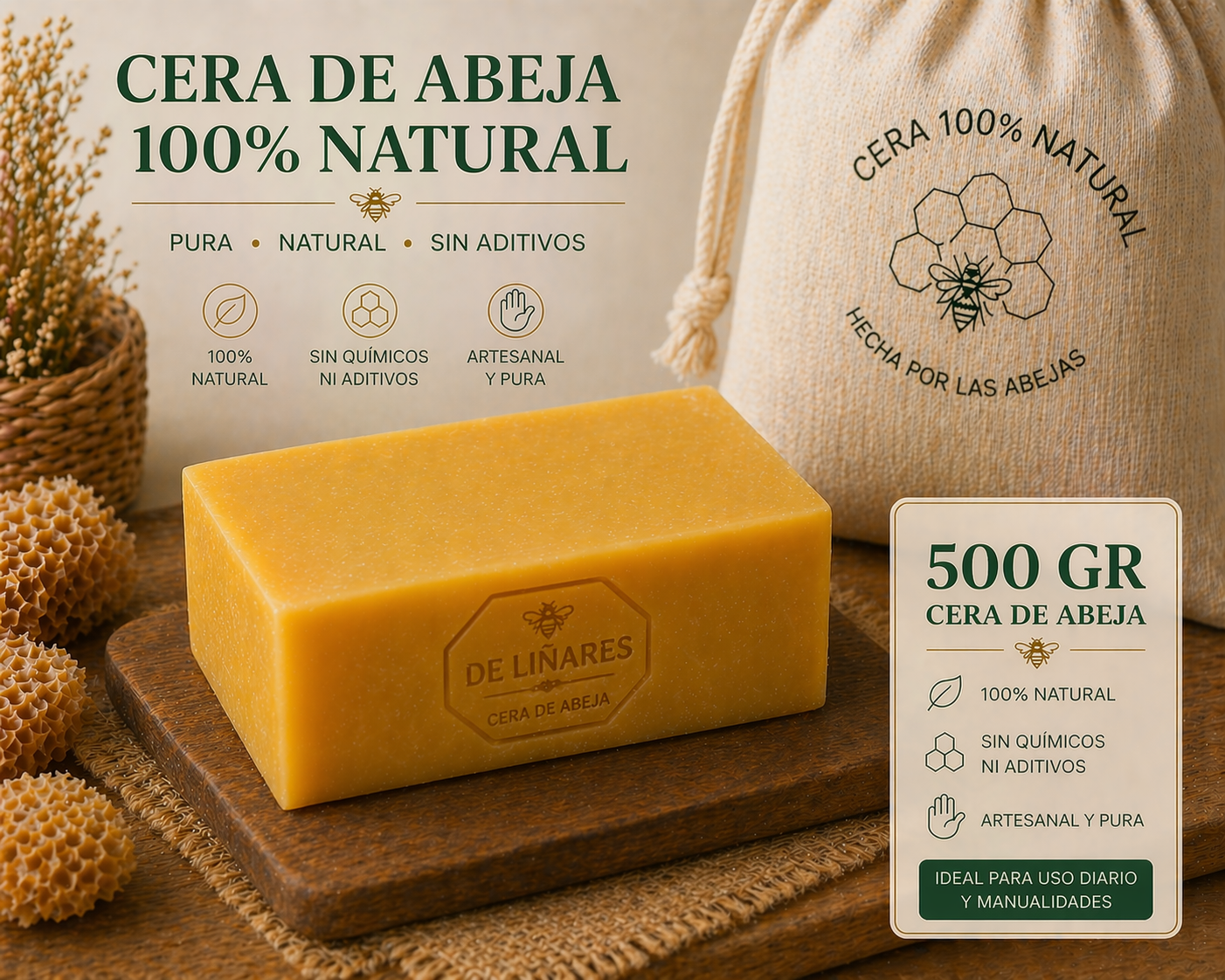 Cera de Abeja Amarilla Natural para Cosmética | De Liñares