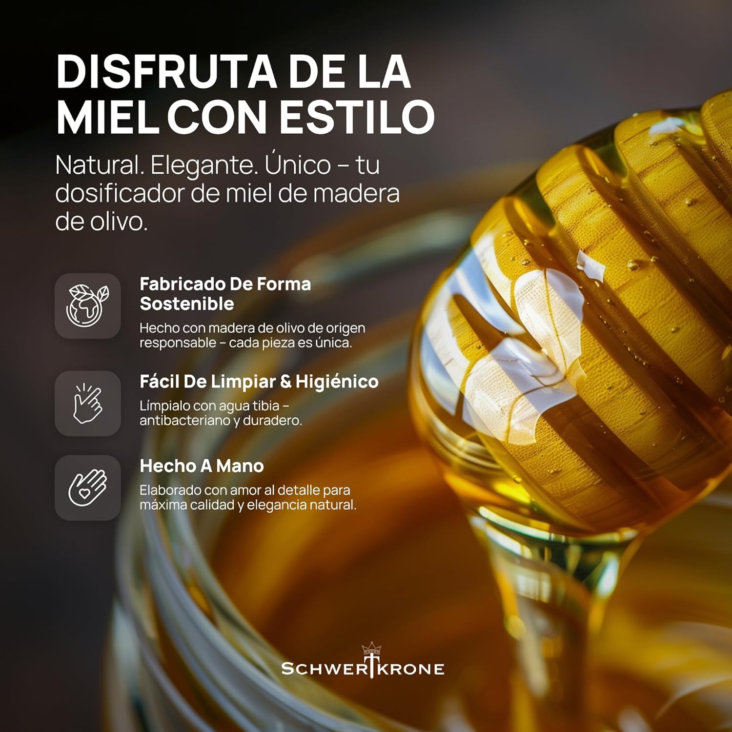 Cuchara de Miel Premium de Madera de Olivo 15 cm | De Liñares