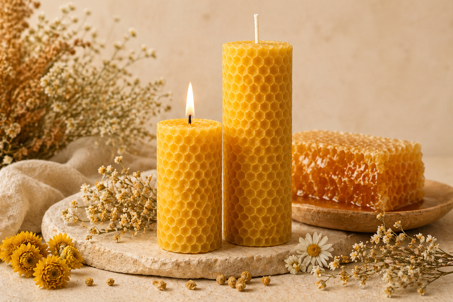 Vela de Cera de Abeja Natural Diseño Panal | Mel De Liñares