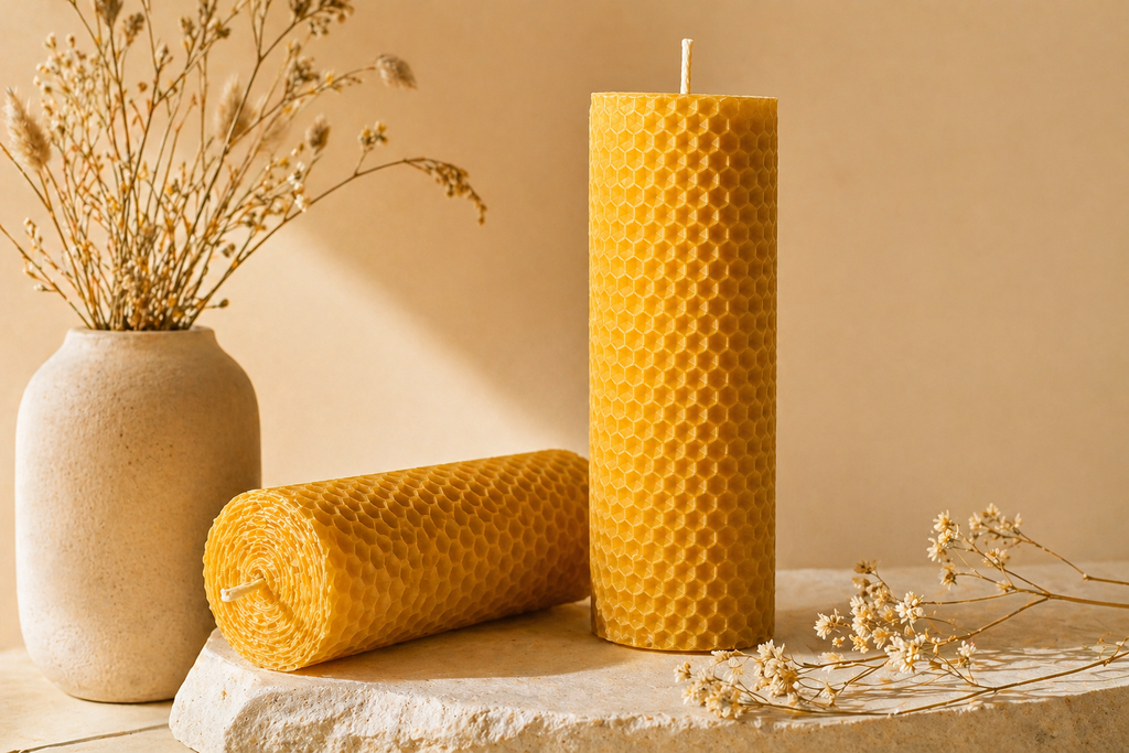 Vela de Cera de Abeja Natural Diseño Panal | Mel De Liñares