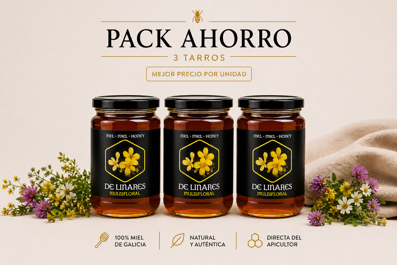 Pack Ahorro Miel Multifloral x3 | Mel De Liñares
