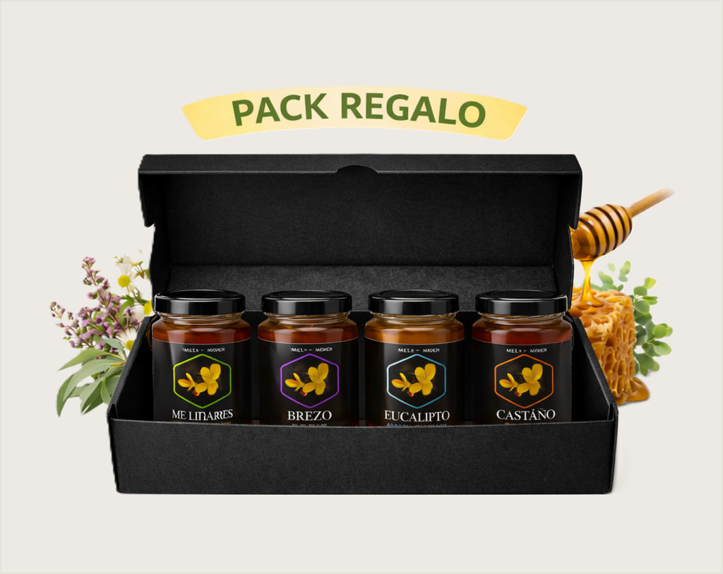 Pack Regalo 4 Mieles Naturales en Caja Negra de Lujo | Mel De Liñares