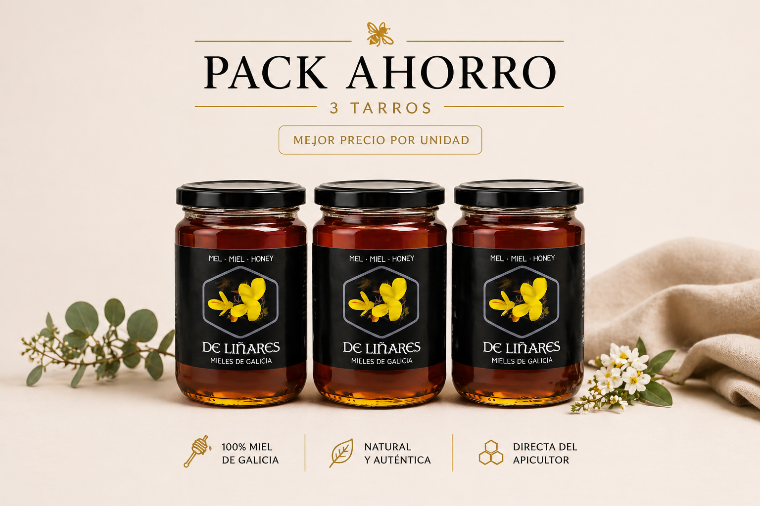 Pack Ahorro Miel Monofloral de Eucalipto x3 | Mel De Liñares