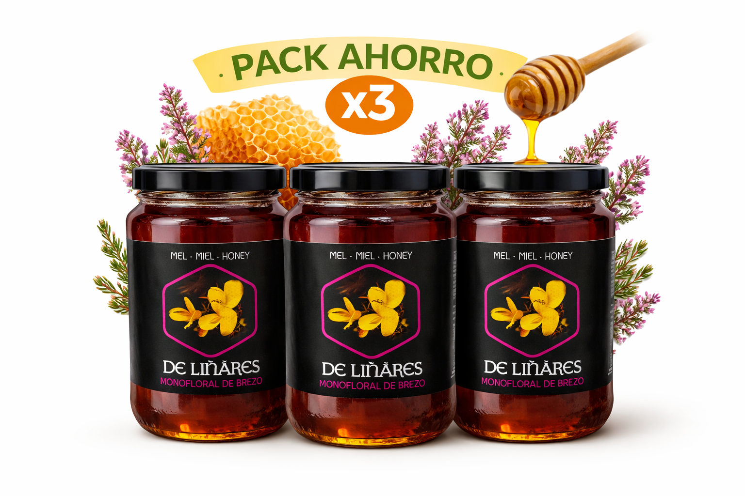 Pack Ahorro Miel Monofloral de Brezo x3 | Mel De Liñares