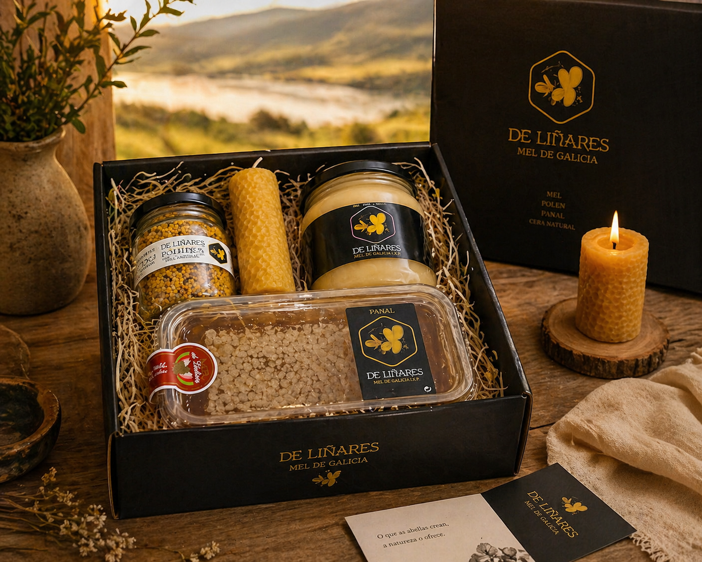 Pack La Colmena | Miel, Panal, Polen y Cera Natural | Mel De Liñares
