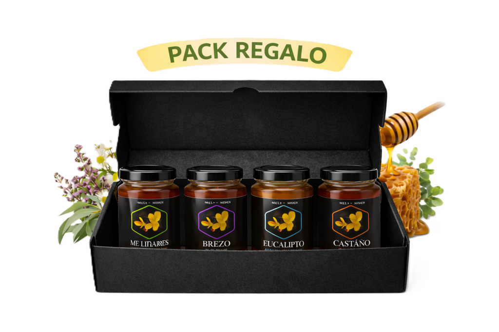 Pack Regalo 4 Mieles Naturales en Caja Negra de Lujo | Mel De Liñares