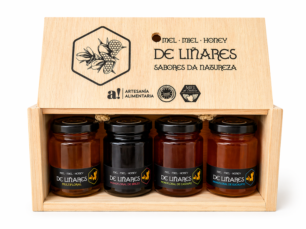 Pack 4 Sabores da Natureza en Caja de Madera | Mel De Liñares