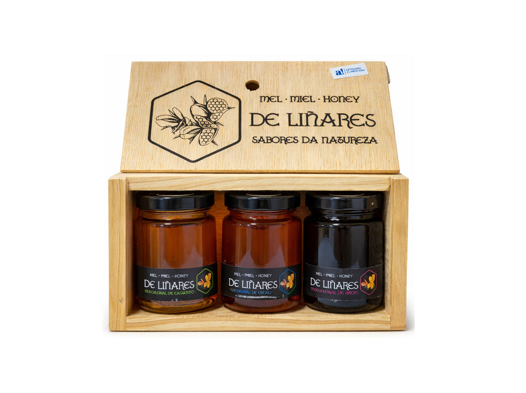 Pack 3 Sabores da Natureza en Caja de Madera | Mel De Liñares