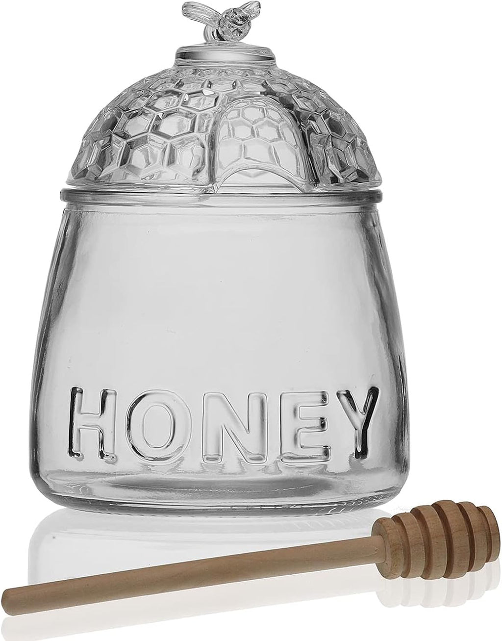 Tarro para Miel de Cristal 500 ml con Cuchara Antigoteo | De Liñares