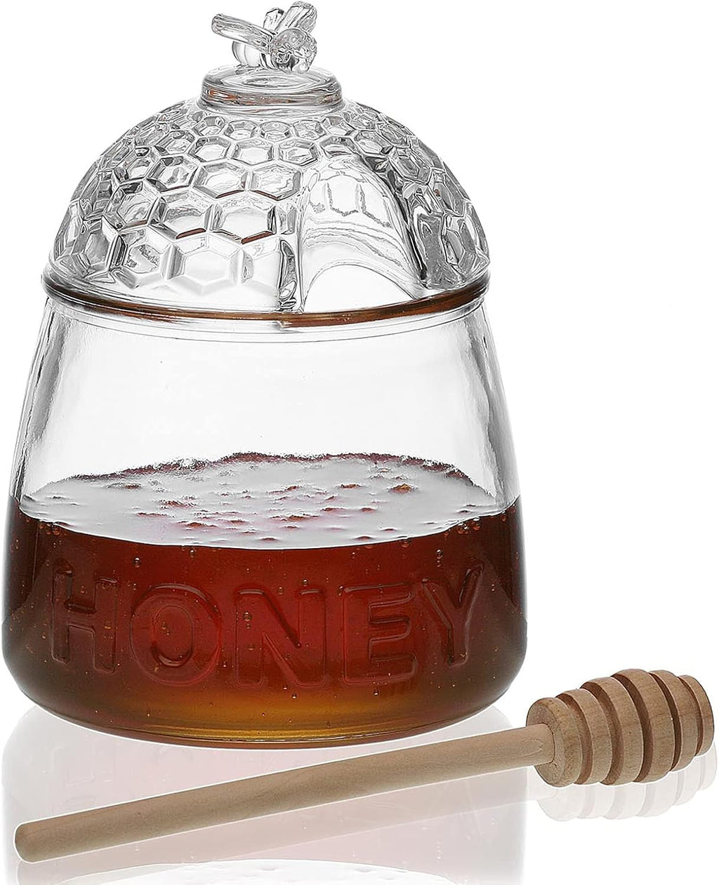 Tarro para Miel de Cristal 500 ml con Cuchara Antigoteo | De Liñares