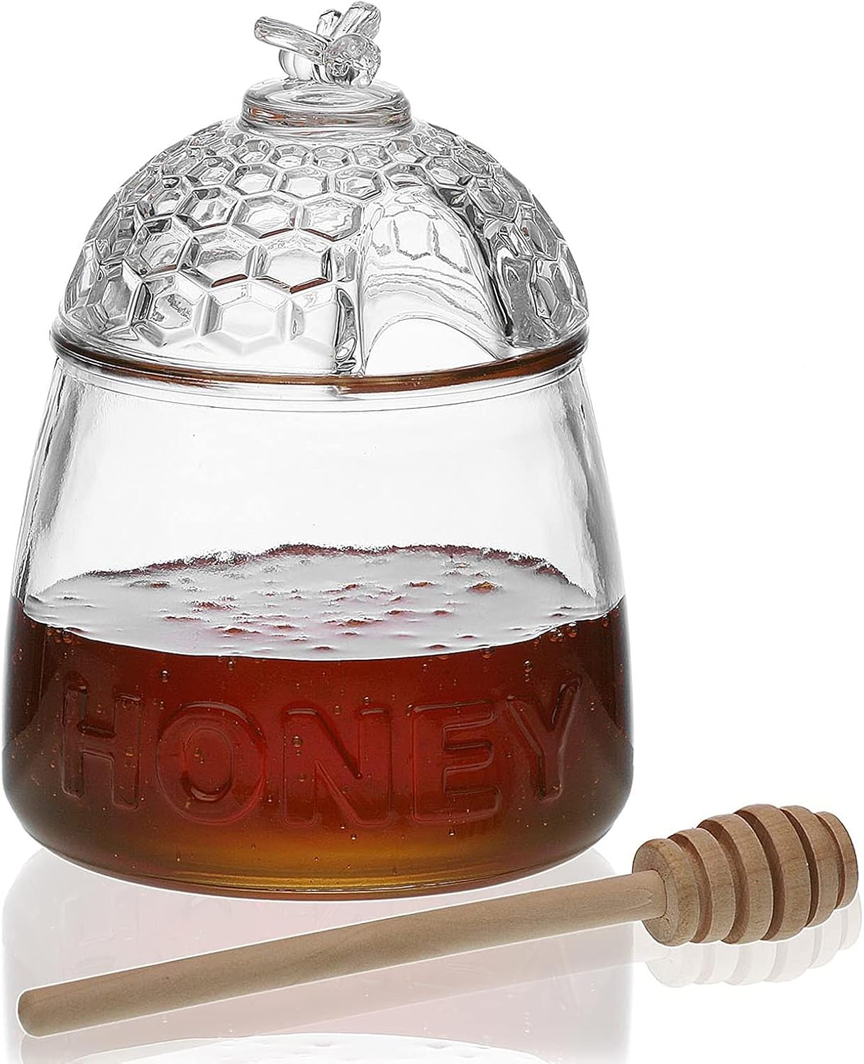 Tarro para Miel de Cristal 500 ml con Cuchara Antigoteo | De Liñares