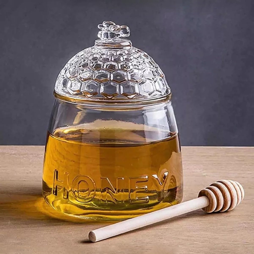 Tarro para Miel de Cristal 500 ml con Cuchara Antigoteo | De Liñares